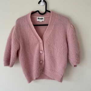 Rouje pink mohair short sleeve cardigan - super soft and comfy.